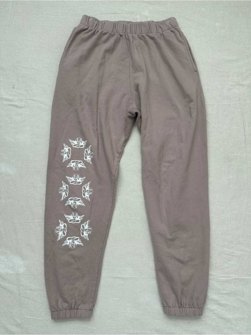 Boys Lie Taupe Tan Angel Cherub Graphic Jogger Sweatpants Size Large Revenge